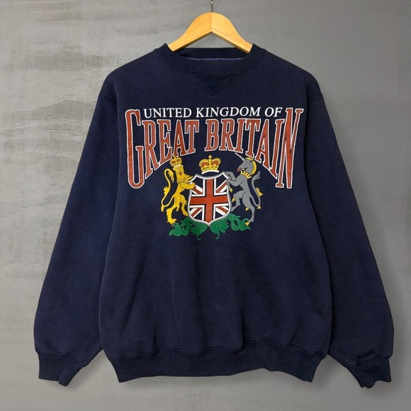 Galt Sand Other - Vintage United Kingdom Sweatshirt Blue Great Britain Royal Crest 90s Medium